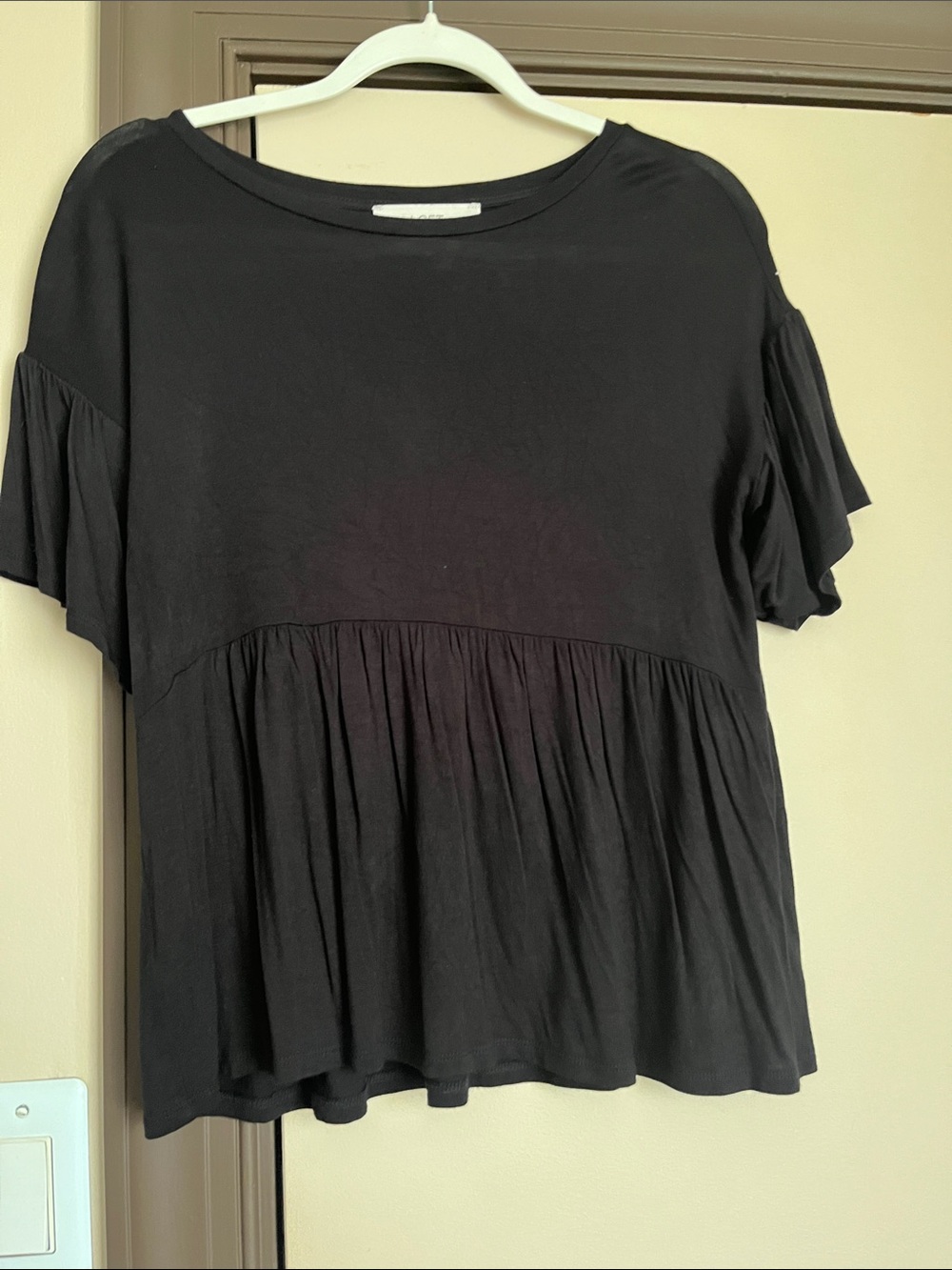 LOFT Black Ruffle Sleeve Peplum Tunic